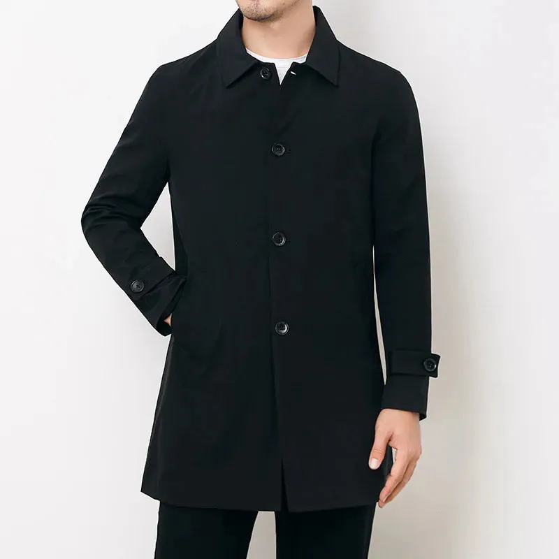 Mens Windbreaker Jacket  Water-Resistant  Relaxed Fit  Mid-Length  Button Front