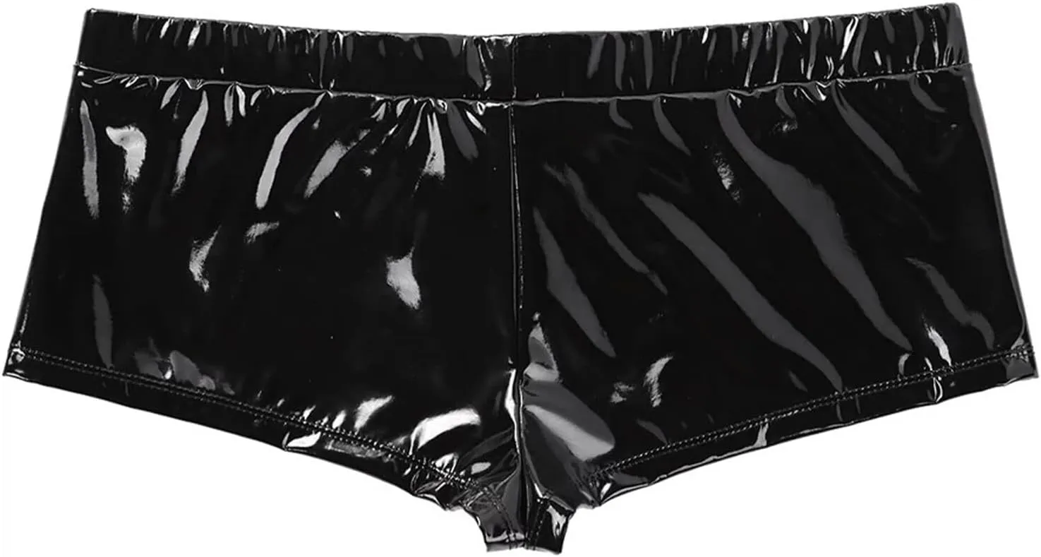 Panegy Men's Tight Faux Leather Shorts Boxer Briefs Cheecky Underwear Bikini Panties