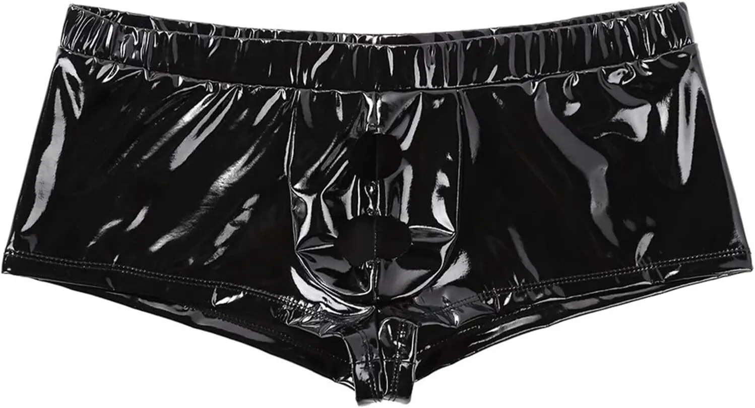 Panegy Men's Tight Faux Leather Shorts Boxer Briefs Cheecky Underwear Bikini Panties