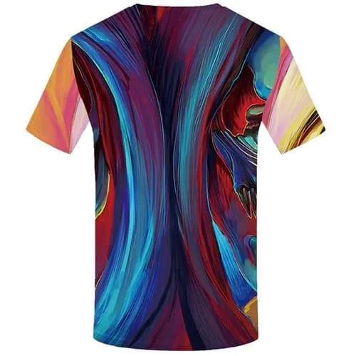 Psychedelic T-shirt Men Colorful T shirts Funny Skull T-shirts Graphic Rainbow Shirt Print Harajuku Tshirt Anime Short Sleeve