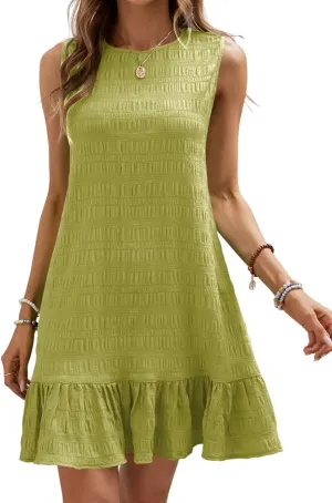 SOLY HUX Women's Ruffle Hem Sleeveless Tank Dress Round Neck Casual Smock Summer Mini Dresses