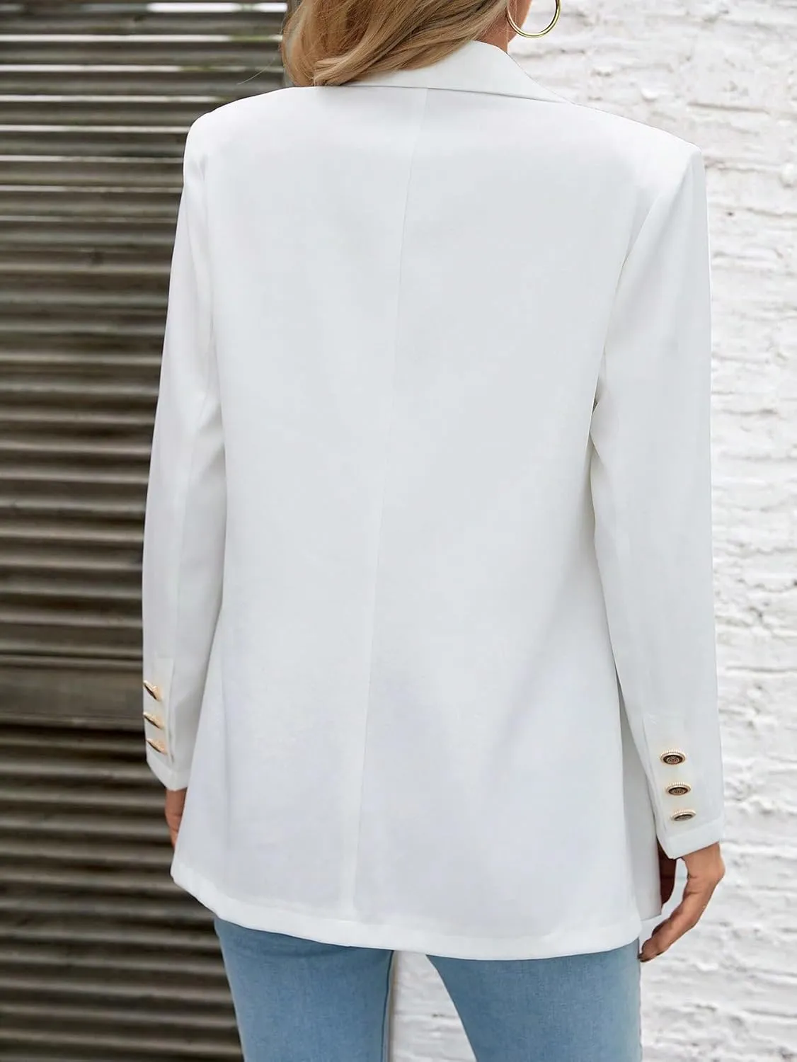 SweatyRocks Women's Long Sleeve Lapel Neck Button Front Blazer Elegant Double Breasted Office Coat