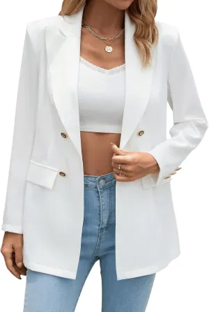 SweatyRocks Women's Long Sleeve Lapel Neck Button Front Blazer Elegant Double Breasted Office Coat