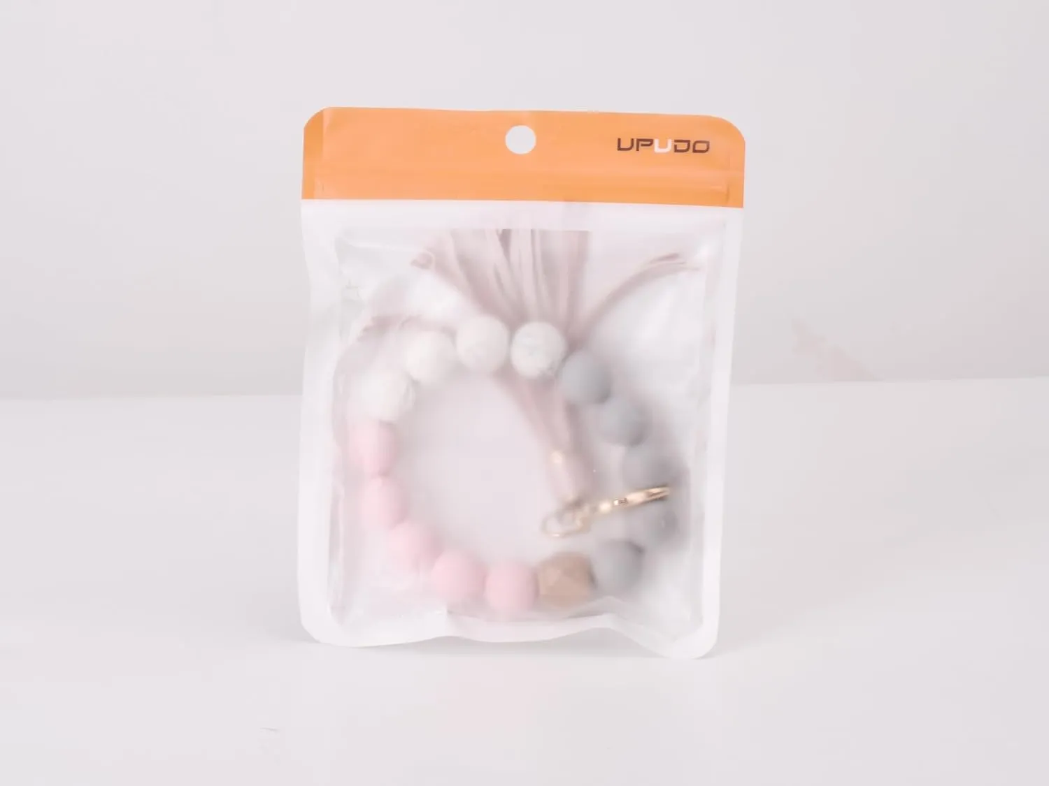 UpUDo Keychain Bracelet Wristlet, Silicone Beaded Key Ring Bracelet with Card Wallet, Elastic Keyring Bangle for Womens