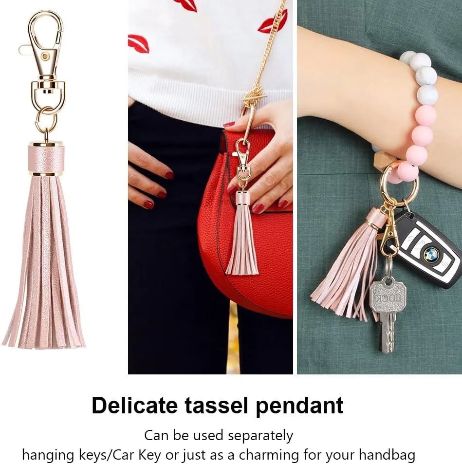 UpUDo Keychain Bracelet Wristlet, Silicone Beaded Key Ring Bracelet with Card Wallet, Elastic Keyring Bangle for Womens