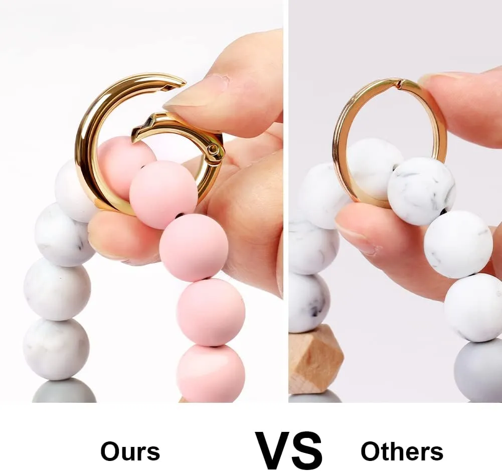 UpUDo Keychain Bracelet Wristlet, Silicone Beaded Key Ring Bracelet with Card Wallet, Elastic Keyring Bangle for Womens