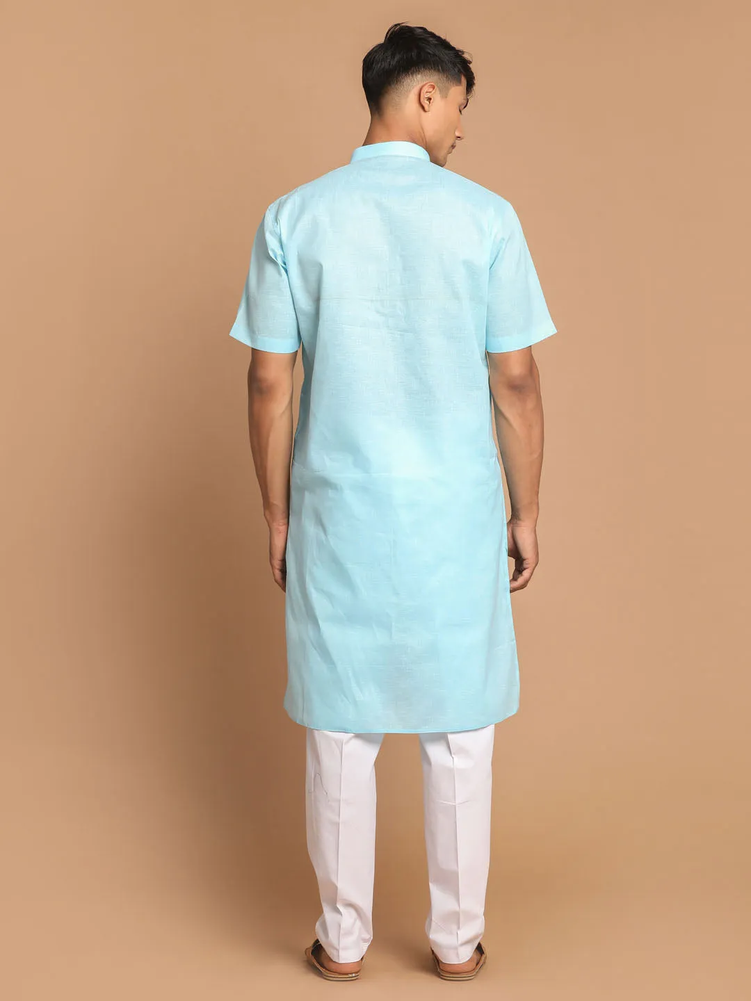 Vastramay Men's Blue Solid Kurta with Pyjama