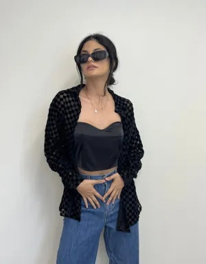 VELVET CHECKERED BLOUSE