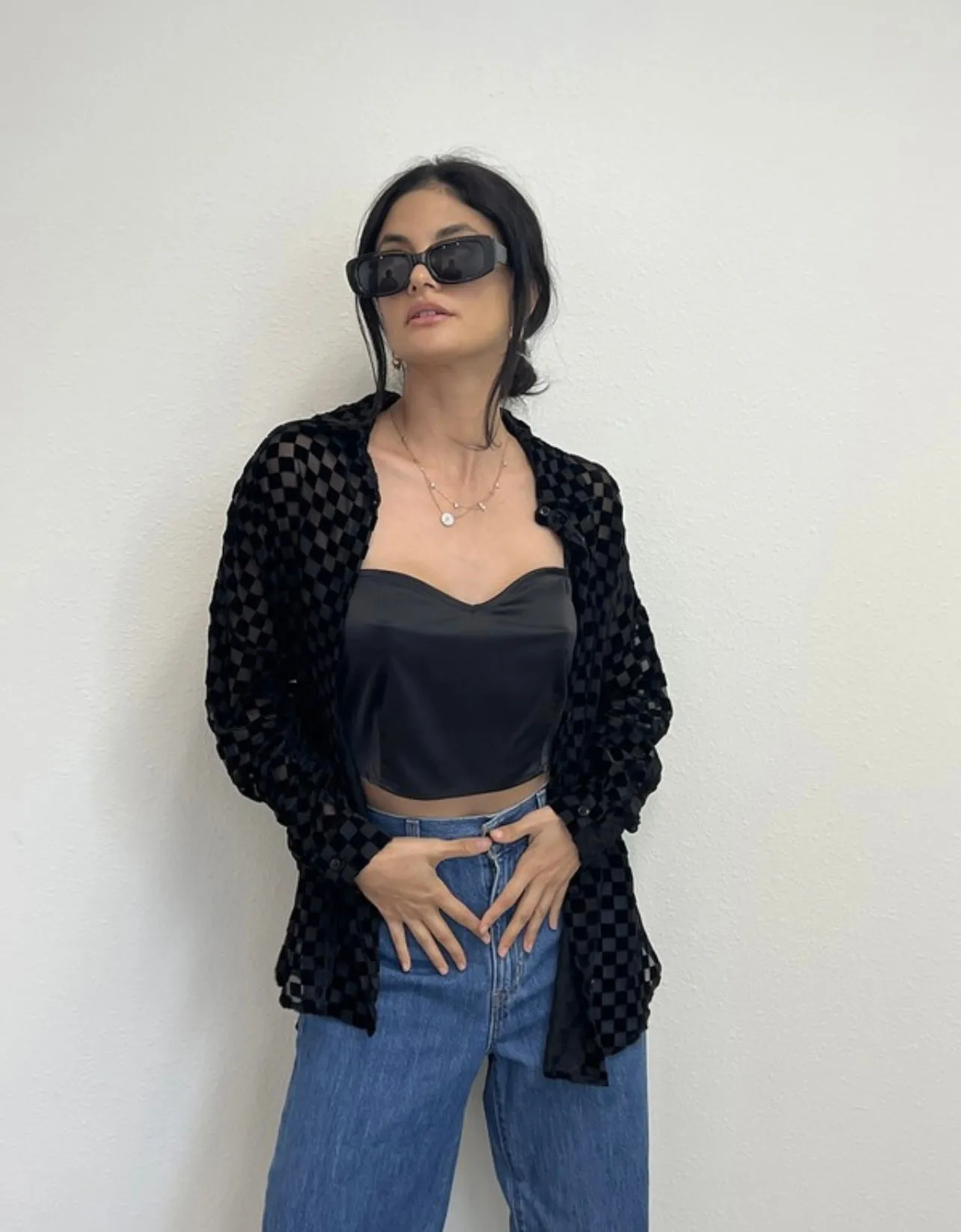VELVET CHECKERED BLOUSE