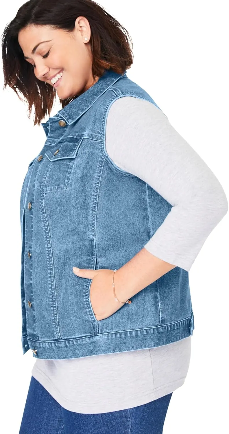 Woman Within Plus Size Stretch Denim Vest Jean Vest