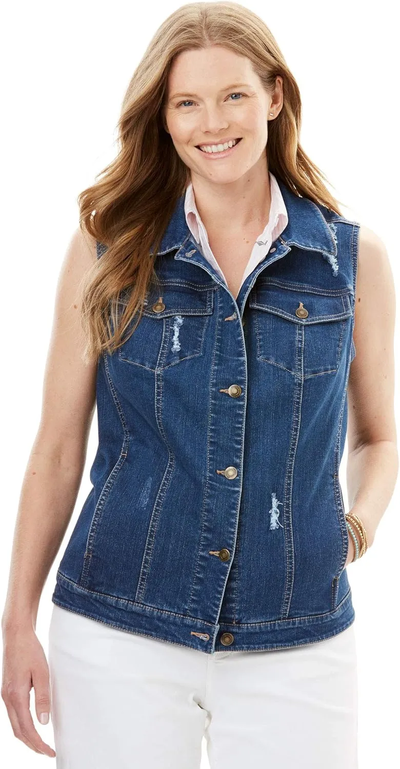 Woman Within Plus Size Stretch Denim Vest Jean Vest