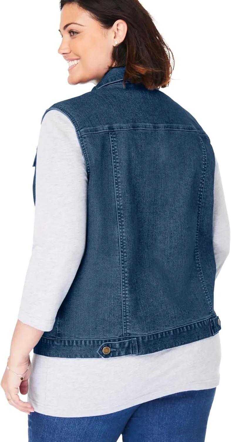 Woman Within Plus Size Stretch Denim Vest Jean Vest