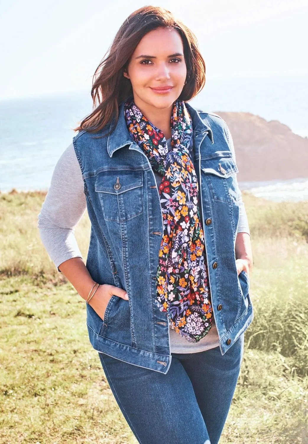 Woman Within Plus Size Stretch Denim Vest Jean Vest