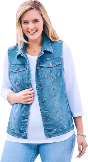 Woman Within Plus Size Stretch Denim Vest Jean Vest