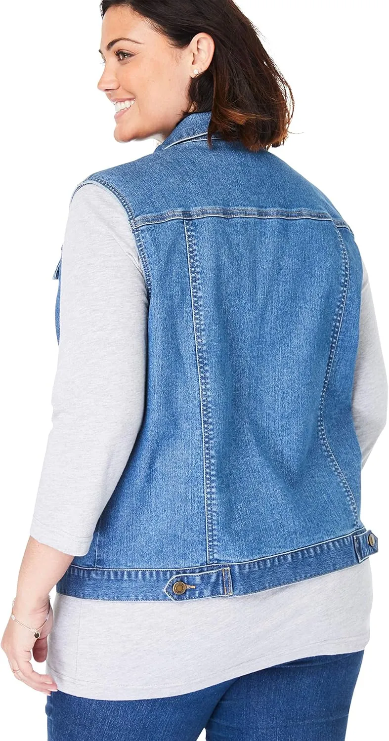 Woman Within Plus Size Stretch Denim Vest Jean Vest