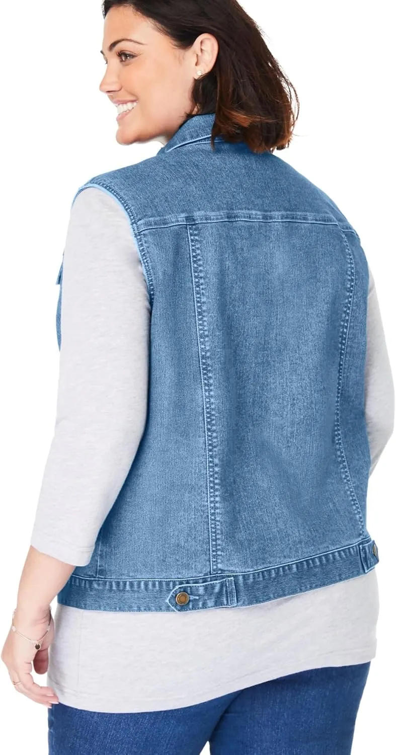 Woman Within Plus Size Stretch Denim Vest Jean Vest