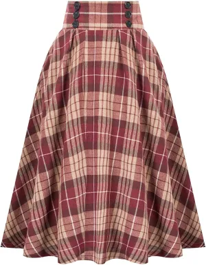 Women Fashion Casual Plaid Skirt Vintage High Waist Pleated Women Skirt Midi Skirts for Women Pleated Mesh Mini