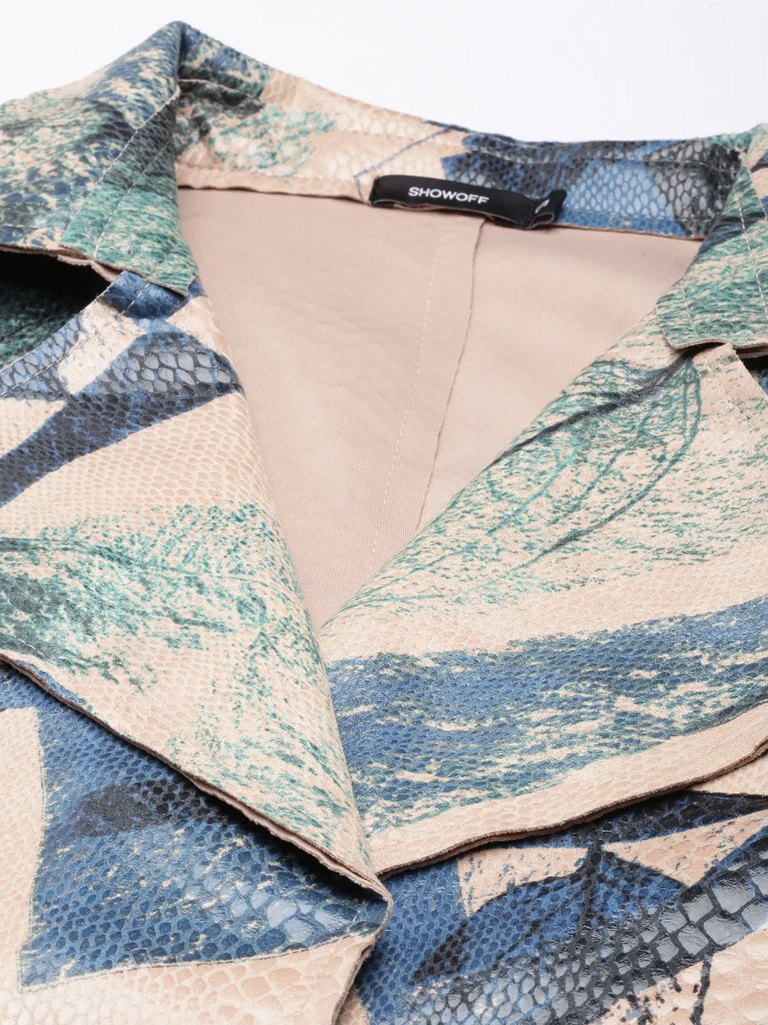 Women Green Abstract Printed Longline Trench Coat