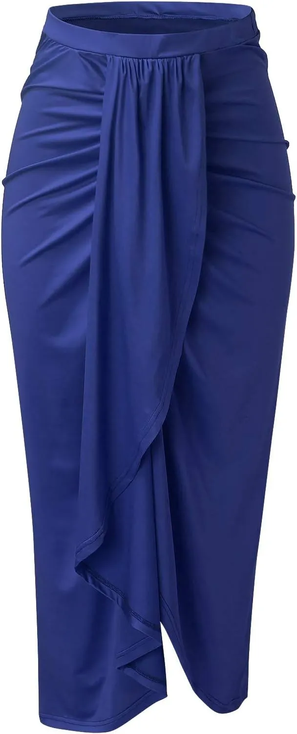 Womens Asymmetrical Solid Split Wrap High Low Casual Pleated Maxi Skirt Holiday Skirt High Rise Summer Skirt 2023