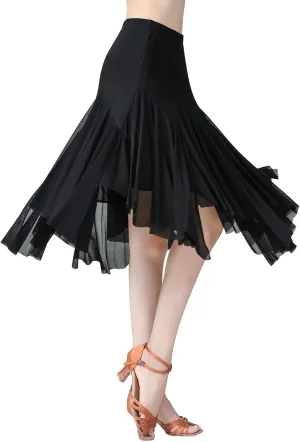 Women's Ballroom Dance Skirt Latin Salsa Rumba Flamenco Waltz Tango Cha Cha Dancing Flowy Swing Practice Long Skirt