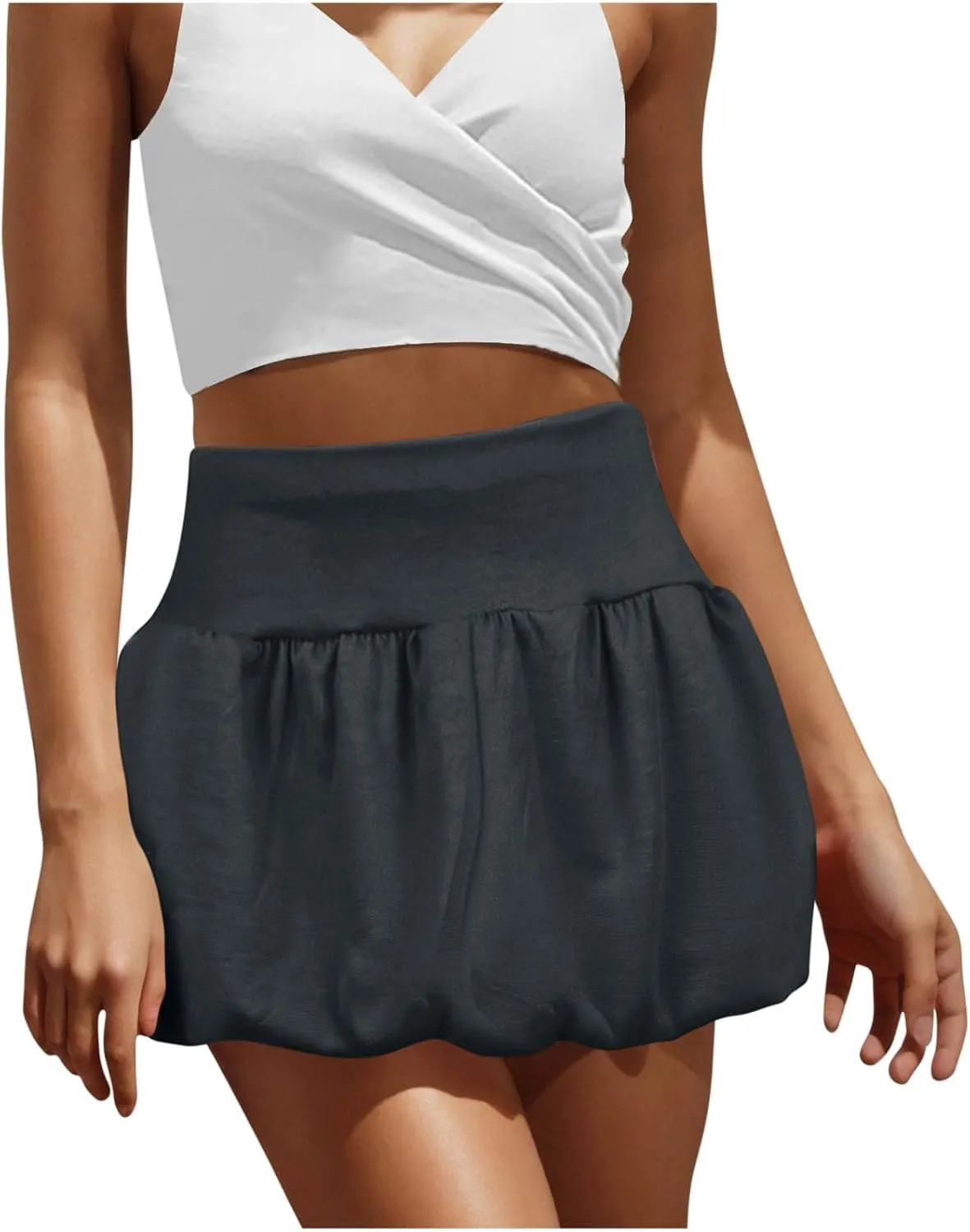 Women's Bubble Mini Skirts Elastic High Waisted Skirt Puffy Hem Summer Trendy Cute Going Out Party Y2K Short Dress