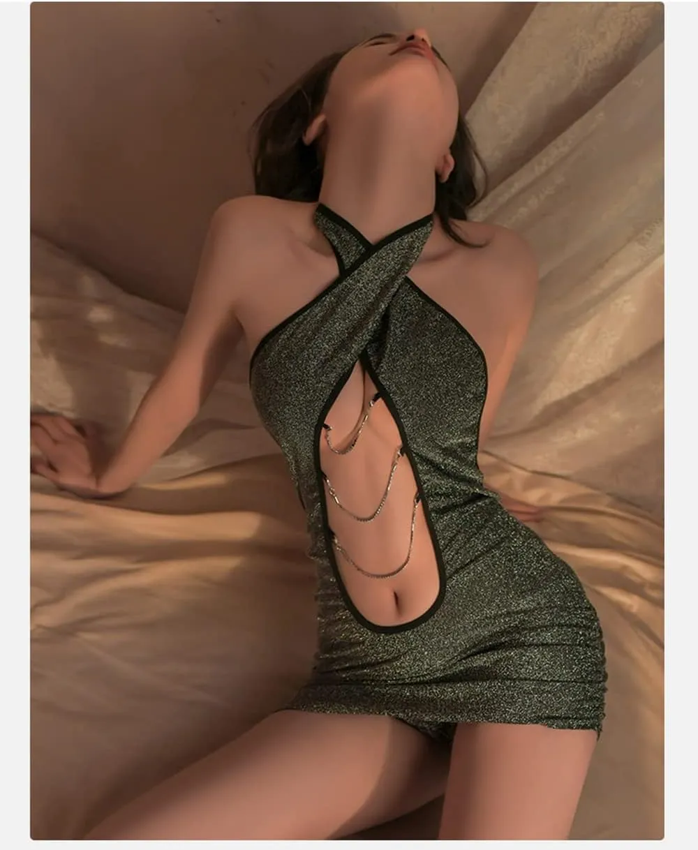 Women's Deep V Neck Halter Backless Mini Dress for Women Party Night Sexy Club Bodycon