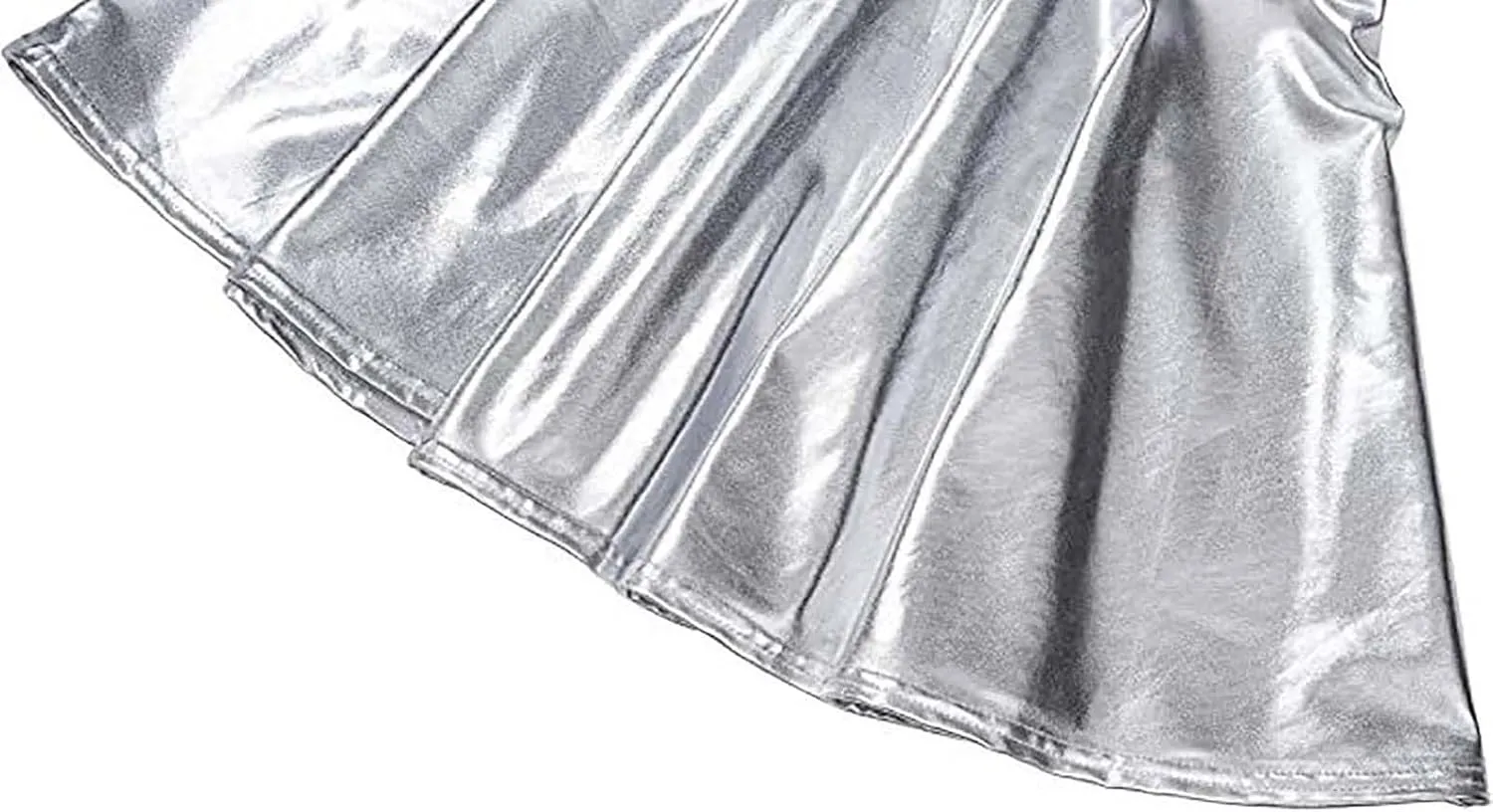 Women's Glossy PVC Leather Flared Skirt Shiny Glitter Holographic A Line Mini Skirts Nightclub Rave Pleated PU Skirt