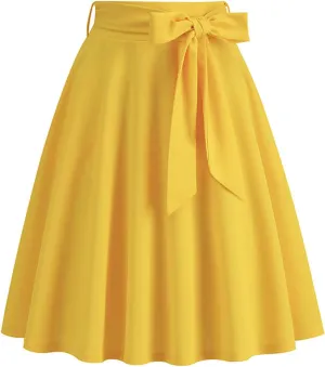 Women's High Waist A-Line Midi Skirt 2024 Fashion Pleated Flared Flowy Knee Length Skirt for Tennis Golf Business