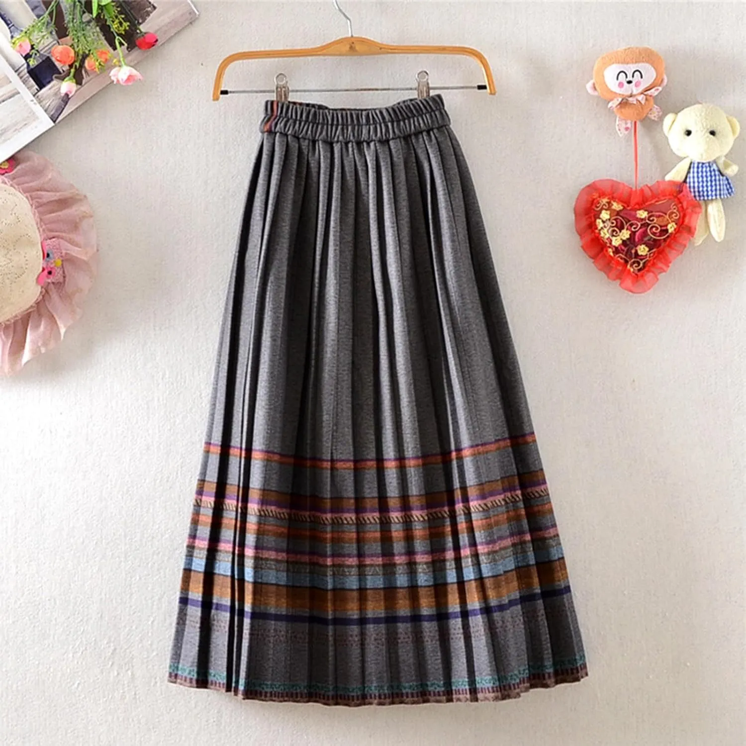 Women's High Waist Boho Floral Maxi Skirt Casual Vintage Plaid Gingham Cute Flowy Swing Pleated A Line Long Skirts