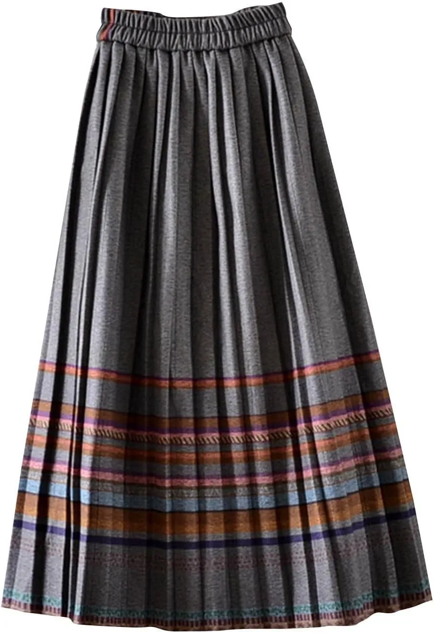 Women's High Waist Boho Floral Maxi Skirt Casual Vintage Plaid Gingham Cute Flowy Swing Pleated A Line Long Skirts