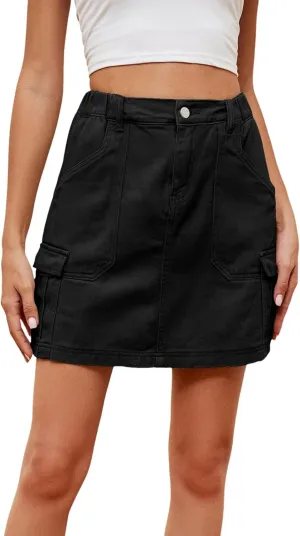 Women's High Waisted Cargo Mini Skirts Pocket Denim Skirt Pencil Skirt Stretchy Casual Skirt Pocket Skirt Short