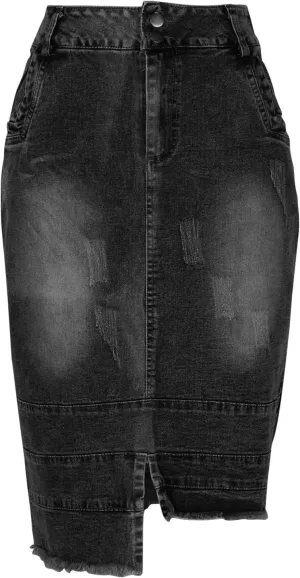 Women's Irregular Denim Skirts High Rise Button Trending Skirt 2025 Fashion Splicing Below Knee Skirts Spring