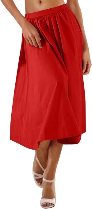 Womens Midi Skirts Casual Elastic High Waisted Pleated Flowy Long Skirts Trendy Cute Skirts Beach Vacation Outfits
