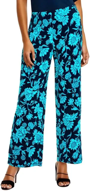 Womens Petites Floral Print Wide Leg Pants