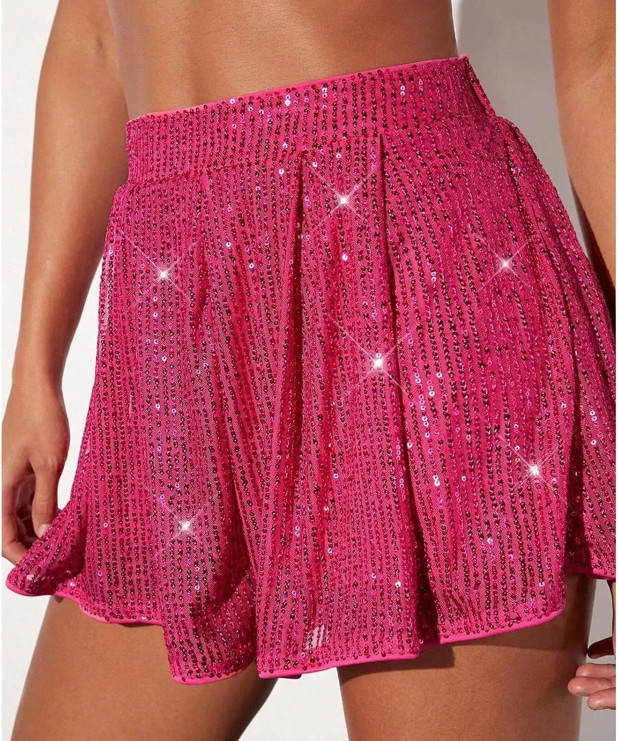Women's Sequin Glitter High Waisted Skirt Shorts Sparkly A Line Skort Plaid Skirt Plus Size