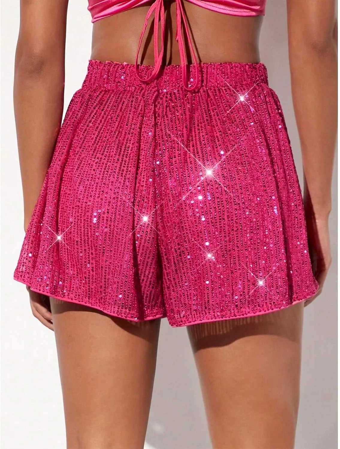 Women's Sequin Glitter High Waisted Skirt Shorts Sparkly A Line Skort Plaid Skirt Plus Size