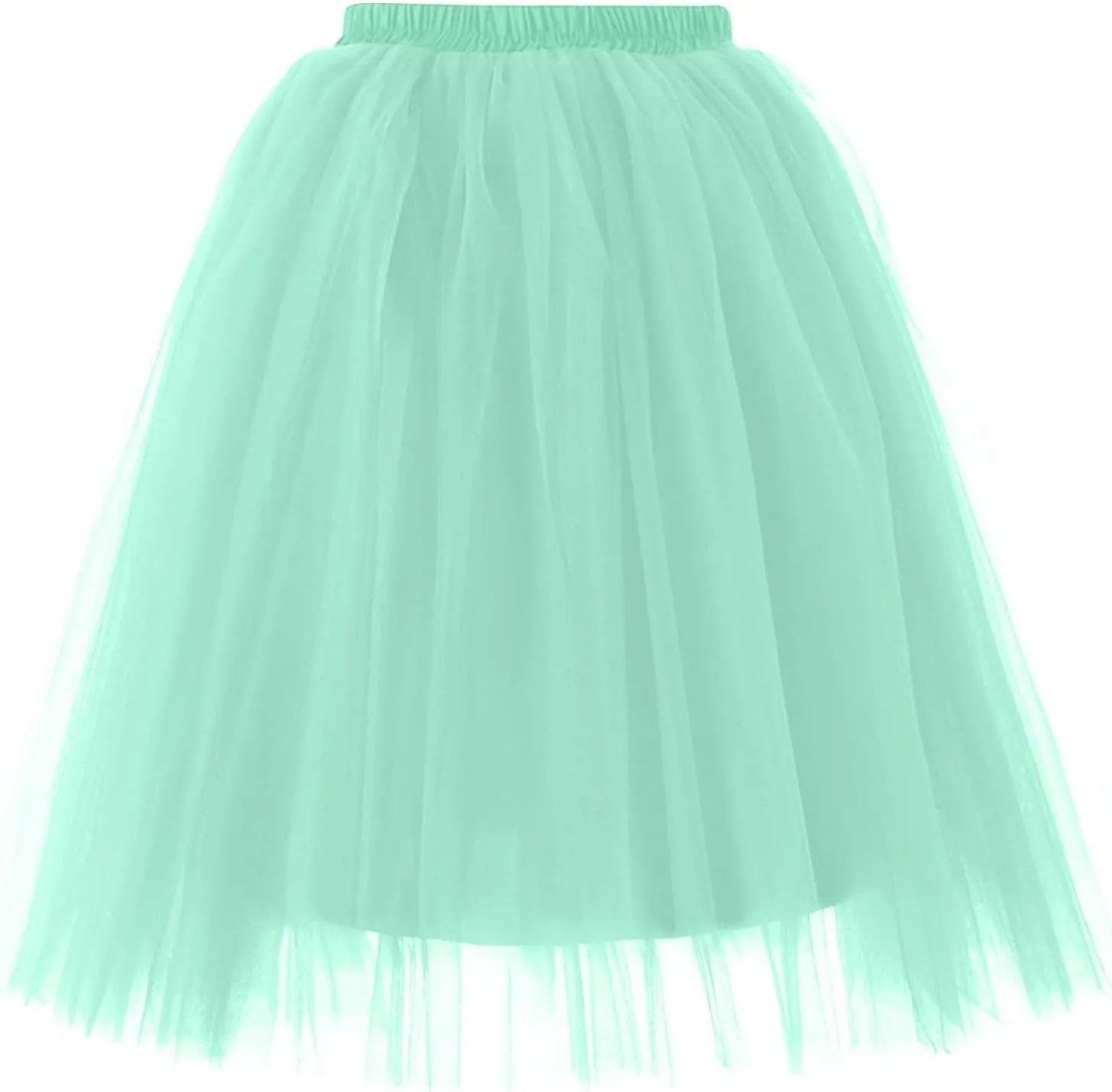 Women's Summer Casual Loose Trendy Elastic High Waist Solid Color Fluffy Mesh Party Flowy A-Line Latin Skirts, M-XL