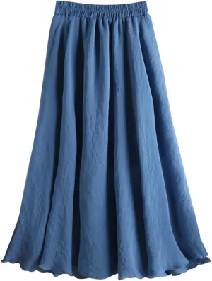 Women's Summer Cotton and Half Skirt High Waisted Slimming Mid Length A Line Loose Elastic Belt Skirt Fashion