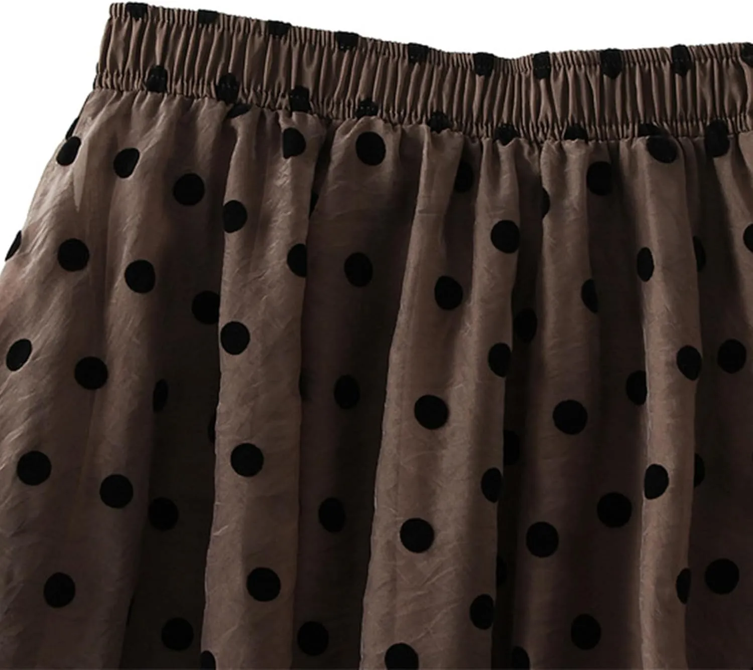 Women's Vintage Polka Dots Tulle Skirts Elastic Waist A Line Pleated Ruffle Midi Skirt Summer Loose Flowy Skirts