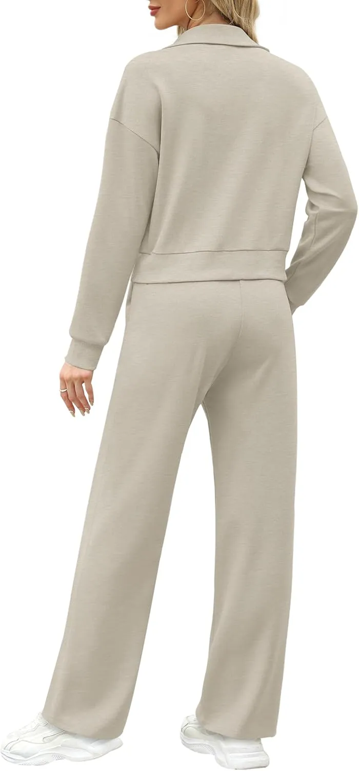 XIEERDUO Lounge Sets for Women 2025 Sweatsuit 2 Piece Outfits Sweatshirt Wide Leg Sweatpant Tracksuit Matching Set