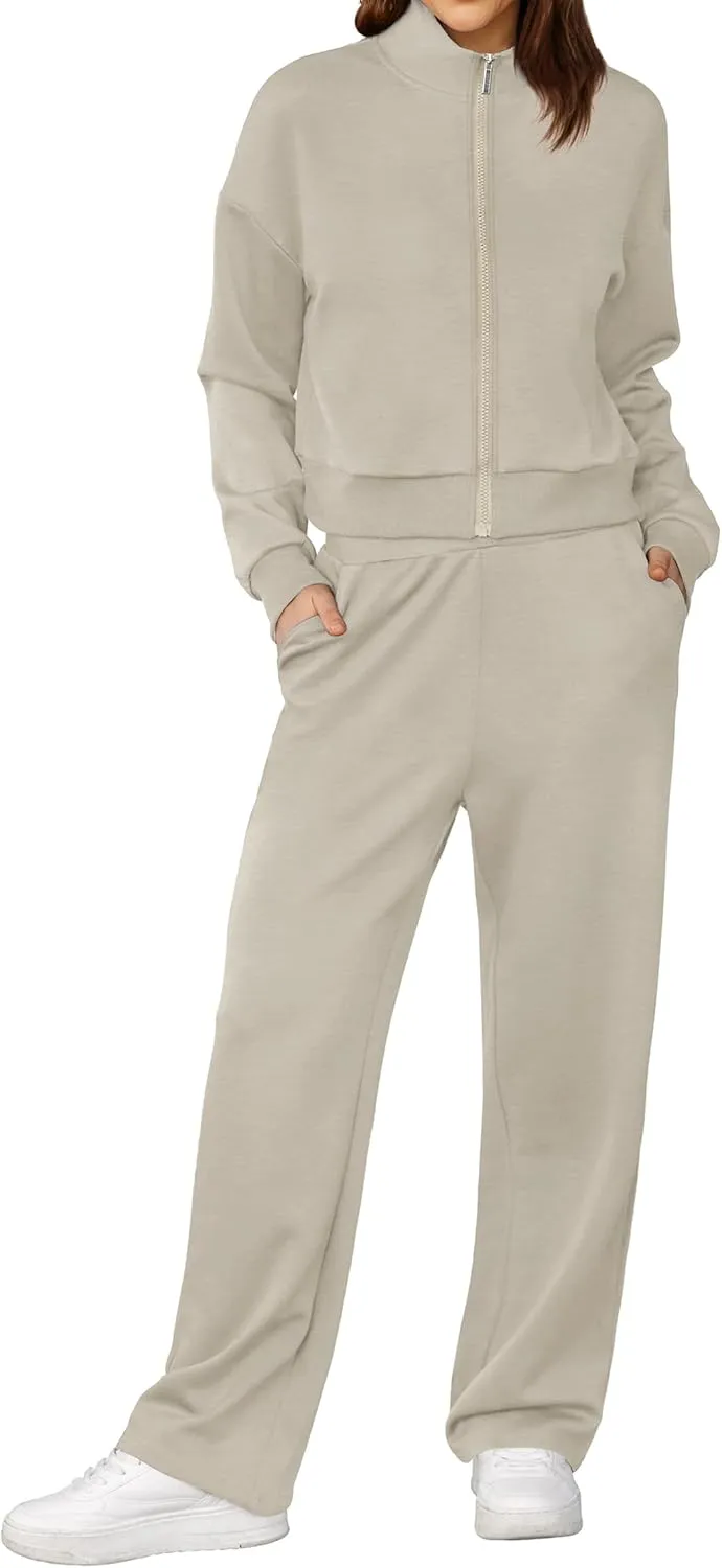 XIEERDUO Lounge Sets for Women 2025 Sweatsuit 2 Piece Outfits Sweatshirt Wide Leg Sweatpant Tracksuit Matching Set