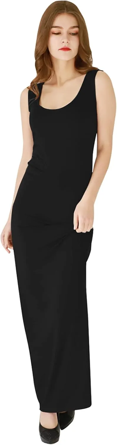 YMING Womens Summer Sleeveless Maxi Dress Sexy Tank Sundress Solid Color Club Dresses