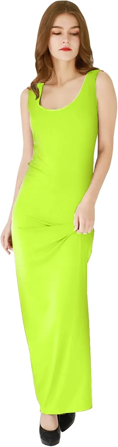 YMING Womens Summer Sleeveless Maxi Dress Sexy Tank Sundress Solid Color Club Dresses