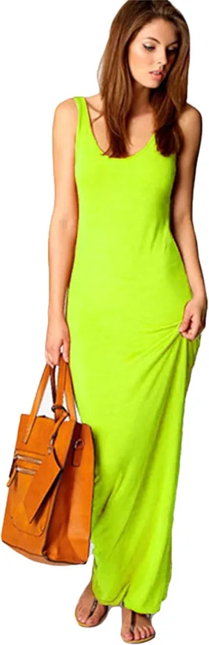 YMING Womens Summer Sleeveless Maxi Dress Sexy Tank Sundress Solid Color Club Dresses