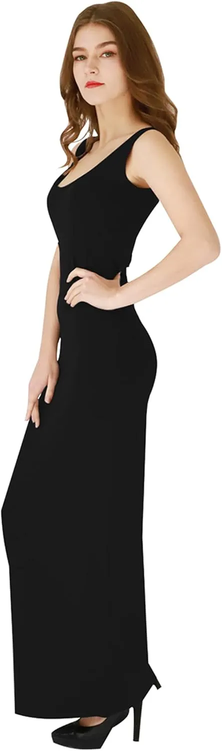 YMING Womens Summer Sleeveless Maxi Dress Sexy Tank Sundress Solid Color Club Dresses