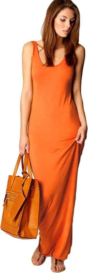 YMING Womens Summer Sleeveless Maxi Dress Sexy Tank Sundress Solid Color Club Dresses